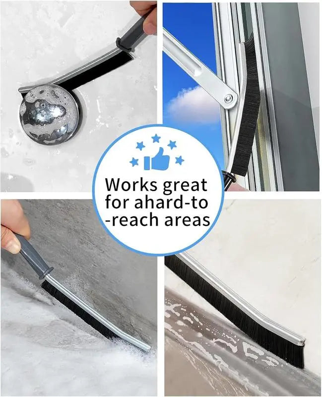 5-Piece Hard Bristle Crevice Cleaning Brush Set – Stainless Steel Handle, 15° Curved Head for Grout, Tile & Hard-to-Reach Areas