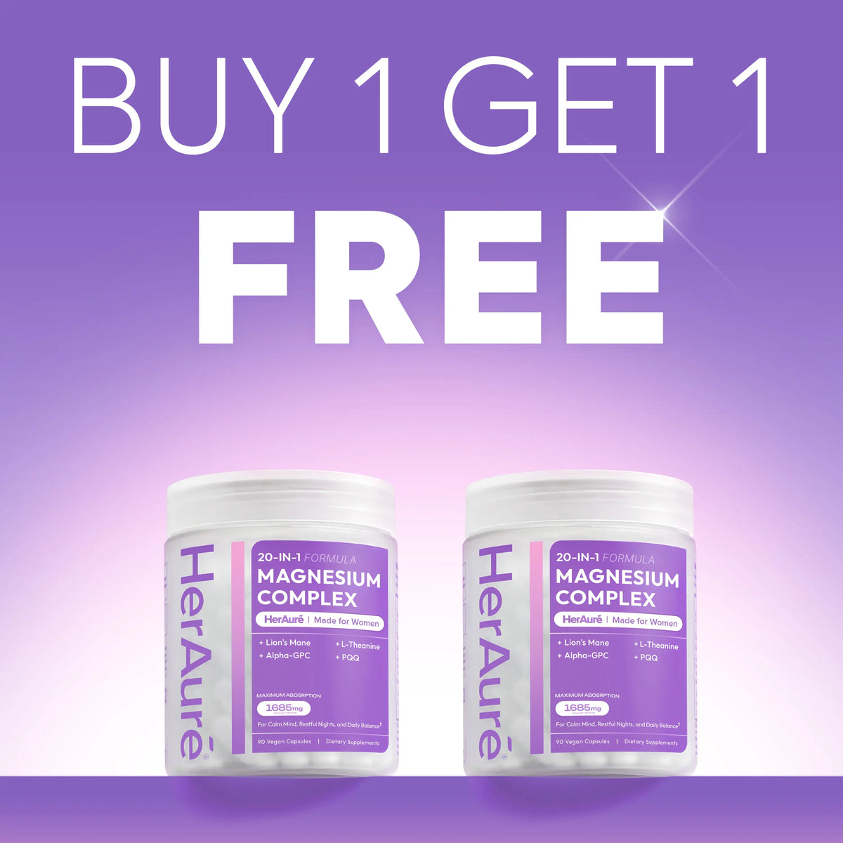 HerAure 20-in-1 Magnesium Complex 1685mg – Brain Fog Relief, Calm Mind, Sleep & Stress Support (12 Forms + B6, Zinc)