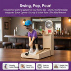 Golf Ball Themed Bottle Opener – Automatic Beer Cap Launcher with Golf Swing (Brown)