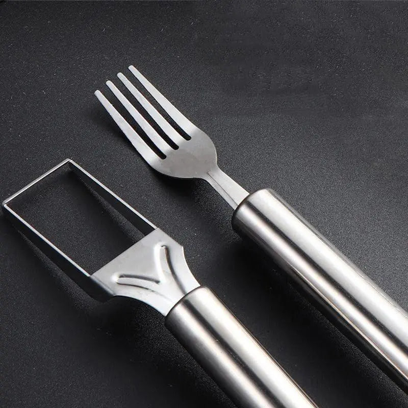 2-in-1 Stainless Steel Watermelon Fork Slicer Cutter – Cut, Cube & Eat in One Tool | 2pcs Set | Portable for Camping, Picnics & Home Use