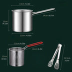 3Pcs Stainless Steel Deep Fryer Set  1-Person Mini Pot with Fry Pot, Filter Basket & Food Clip, Rust-Resistant Portable Cookware for Home Kitchen Chips, Chicken Wings