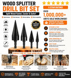 Firewood Splitter Drill Bit Set – Heavy-Duty High Carbon Steel Wood Splitting Cone, 4-Piece Set | Round + Square + Hex Shank | Fits Impact Drill, Electric Hammer & Hand Drill