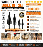 Firewood Splitter Drill Bit Set – Heavy-Duty High Carbon Steel Wood Splitting Cone, 4-Piece Set | Round + Square + Hex Shank | Fits Impact Drill, Electric Hammer & Hand Drill