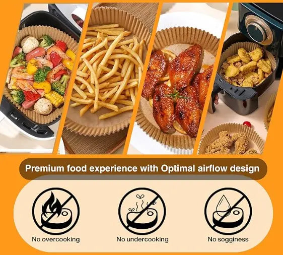 Air Fryer Parchment Paper Liners – Heavy-Duty Non-Stick, Oil-Resistant, Compostable, Fits 5–8 QT Round Baskets