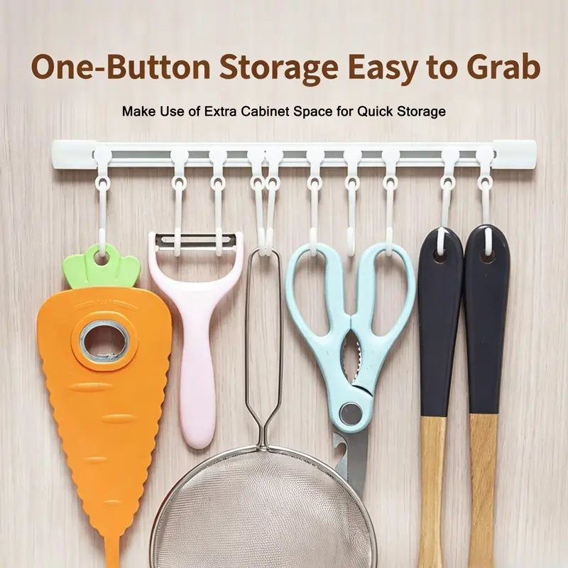 Multifunctional Slide Rail Hook Rack – No-Drill Adhesive Wall Organizer with 10 Adjustable Hooks for Kitchen, Bathroom & Bedroom