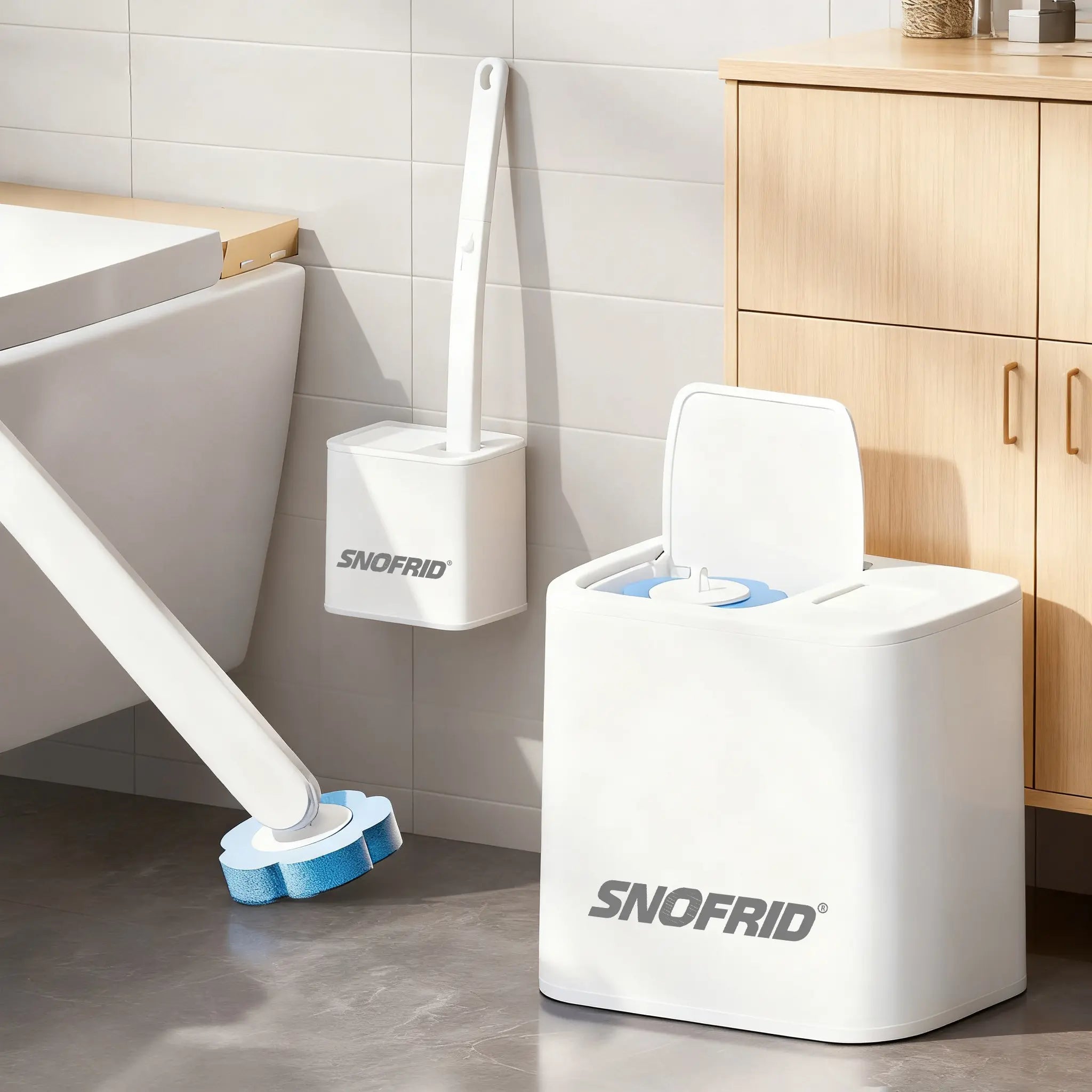【DealsForYouDays】Snofrid Disposable Toilet Brush, Toilet Bowl Wand Holder Set with 24PCS Cleaner Refills, Bathroom Cleaning System for Sink Bathtub Drain Wash Basin Urinal，Wall-Mount Scrubbing Toilet Brush Bathroom Cleaning Kit