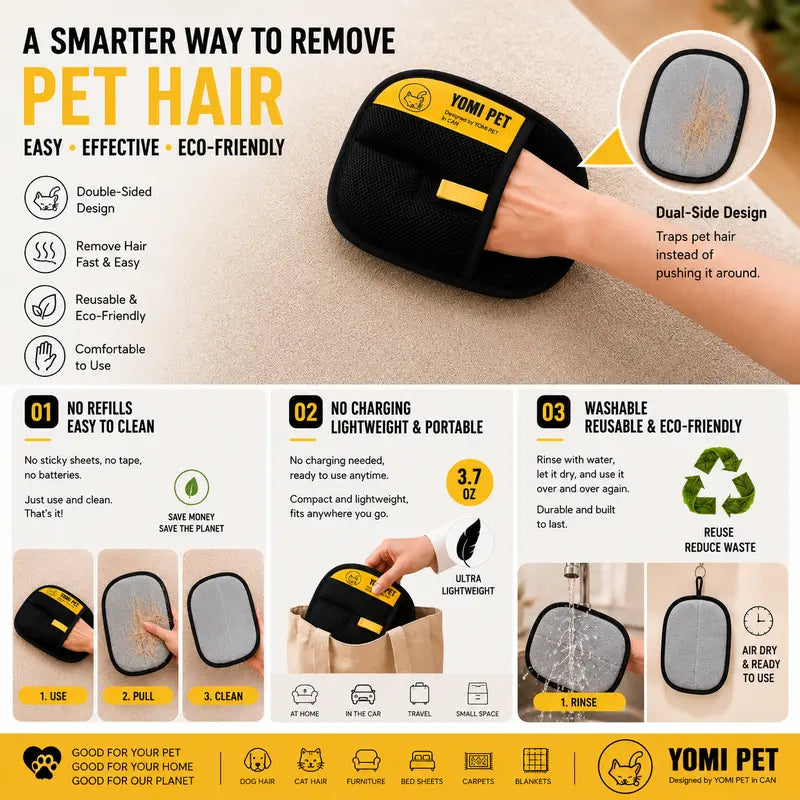 YOMI PET Pet Hair Remover Glove – Reusable Electrostatic Lint Remover Mitt for Furniture, Couch, Carpet & Clothes