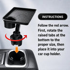Car Cup Holder Tray Table – Rotating Detachable Snack & Drink Organizer with Adjustable Expander Base