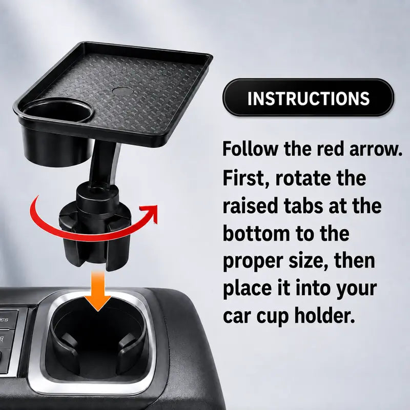 Car Cup Holder Tray Table – Rotating Detachable Snack & Drink Organizer with Adjustable Expander Base