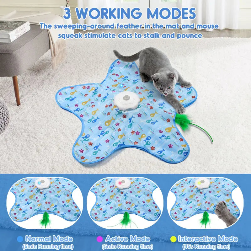 Interactive Hide & Seek Cat Toy — 360° Rotating Feather, Bird Sounds, 3 Modes, USB-C