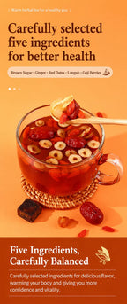 Juguangde Brown Sugar Ginger & Jujube Tea – Natural Healthy Delicious, No Boiling Needed, 5 Premium Ingredients| Caffeine-Free