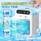 500ml large capacity water tank — one refill for 8 hours, cools down 37-41°F, hand pouring water into top of mini air cooler