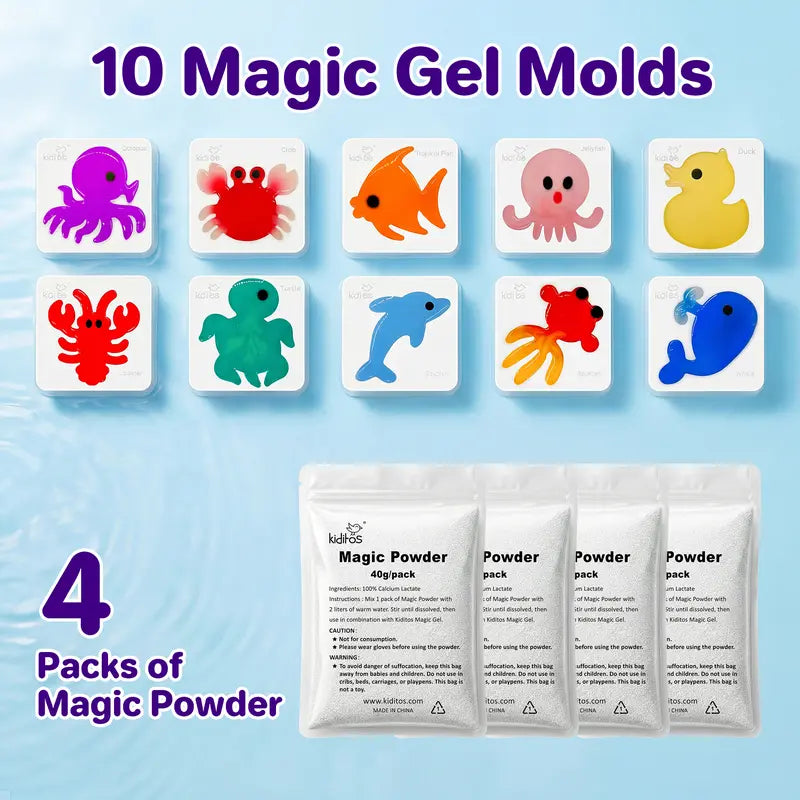 Kiditos Magic Water Elf Toy Kit – 20 Magic Gels & 10 Molds, DIY Squishy Maker Aqua Fairy Water Pets, Sensory STEM Craft, Party Favors & Birthday Gifts for Kids Ages 3+