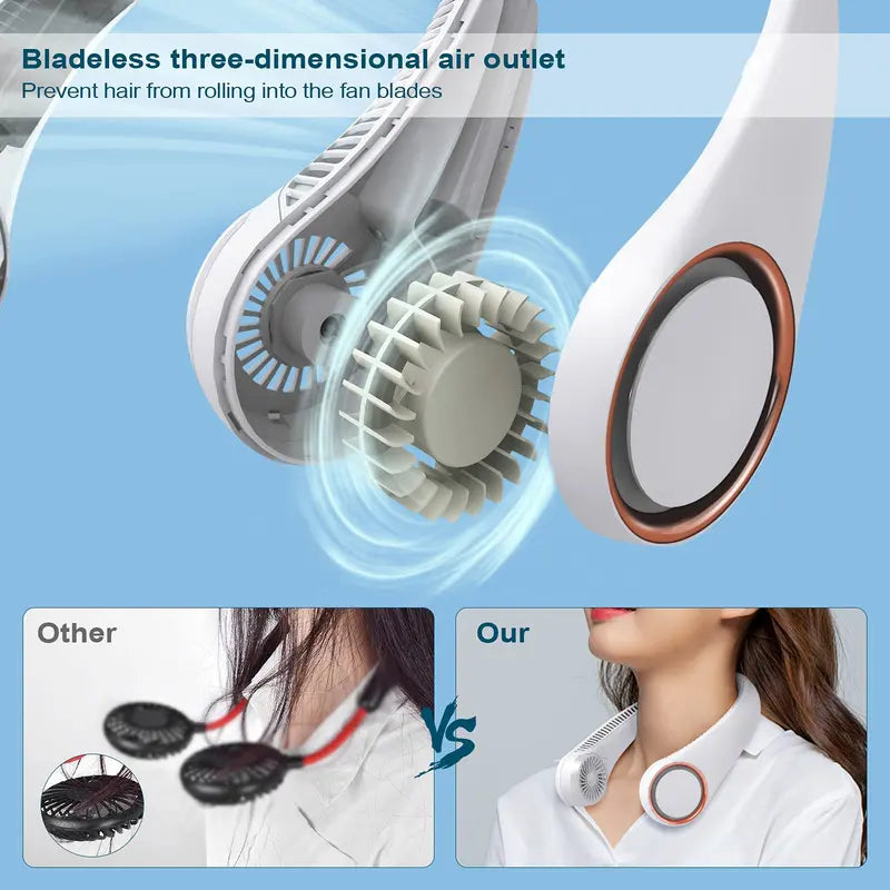 Portable Neck Fan – USB Rechargeable, Digital Display, 5-Speed Bladeless Design