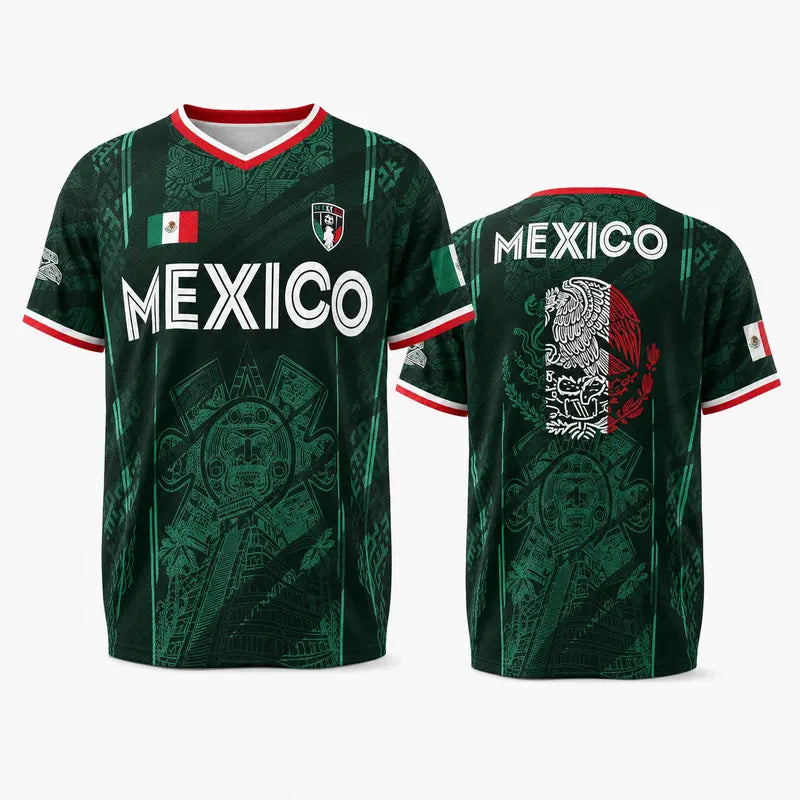 2026 Mexico Soccer Jersey — Chichén Itzá Pyramid Graphic Retro Throwback Sportswear