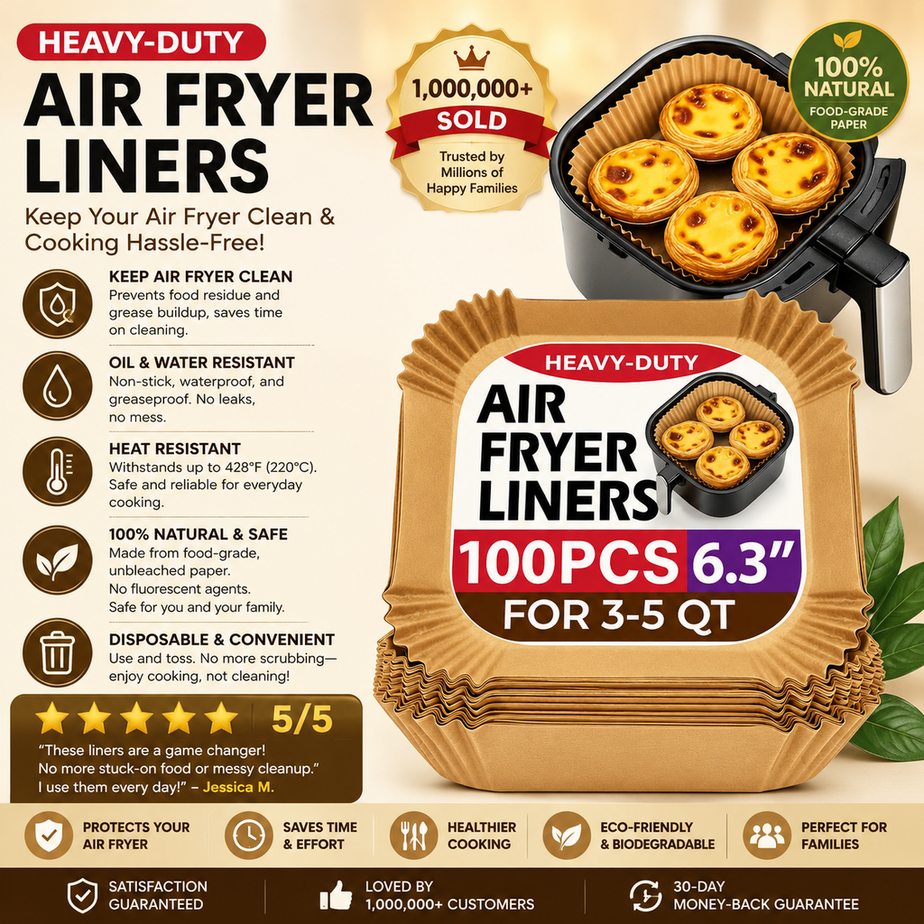 Air Fryer Parchment Paper Liners – Heavy-Duty Non-Stick, Oil-Resistant, Compostable, Fits 5–8 QT Round Baskets