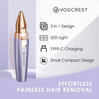VG VOGCREST 2-in-1 Eyebrow Shaper & Facial Hair Remover with LED Light, Rechargeable Painless Precision Trimmer for Face & Lips