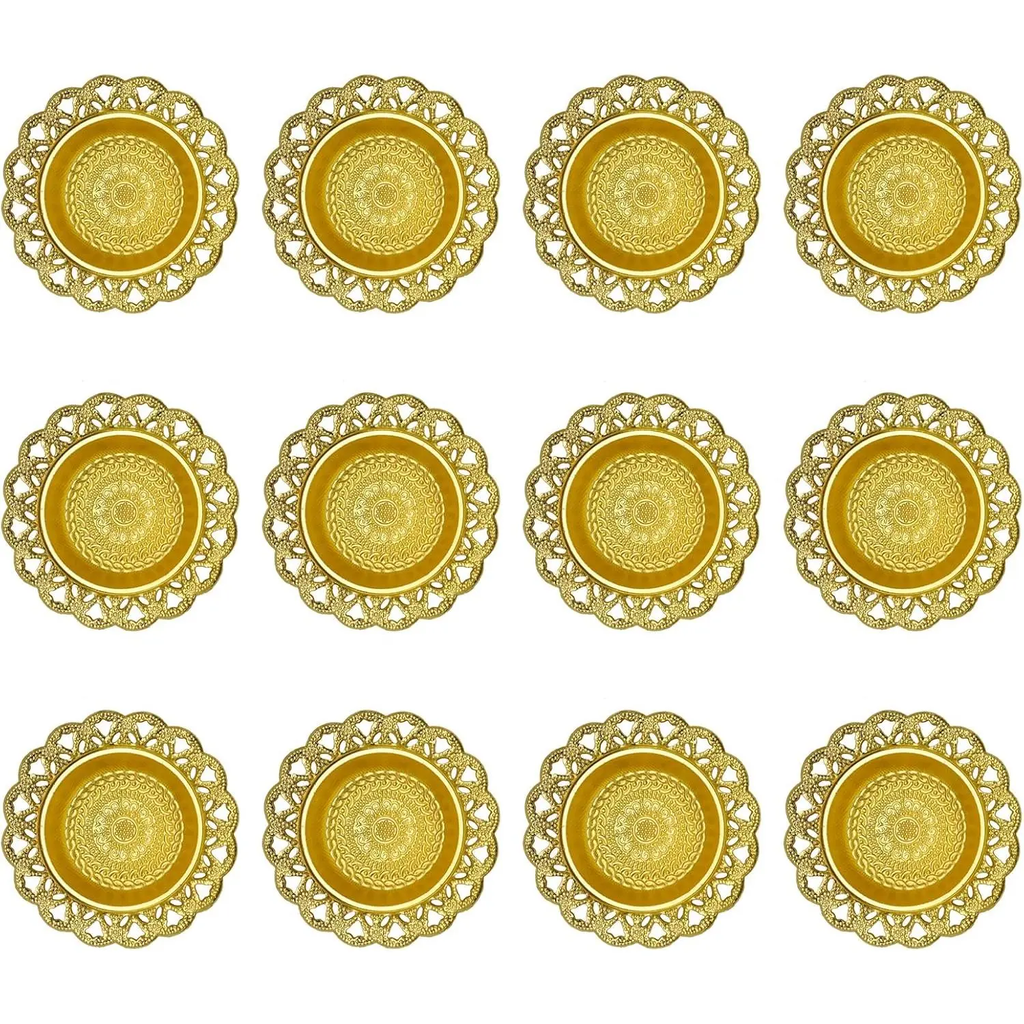 Golden Metal Diwali Diya Set 12PCS - Reusable Oil Lamps for Puja, Indian Wedding, Housewarming & Home Temple Decor