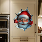 Christmas Decorative 2-Piece Santa Face Vinyl Sticker Set - Smooth 3D Illusion Shape, Peel-Off, Easy Peel-and-Stick Removable Wall Decals (11.4×9.8 Inches)
