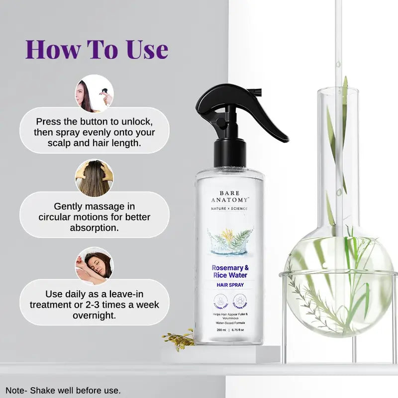 Nature x Science Rosemary Water and Rice Water Hair Mist, 100% Natural Extract, Soft & Smooth, Non-Greasy & Fast Absorbing