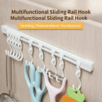 Multifunctional Slide Rail Hook Rack – No-Drill Adhesive Wall Organizer with 10 Adjustable Hooks for Kitchen, Bathroom & Bedroom