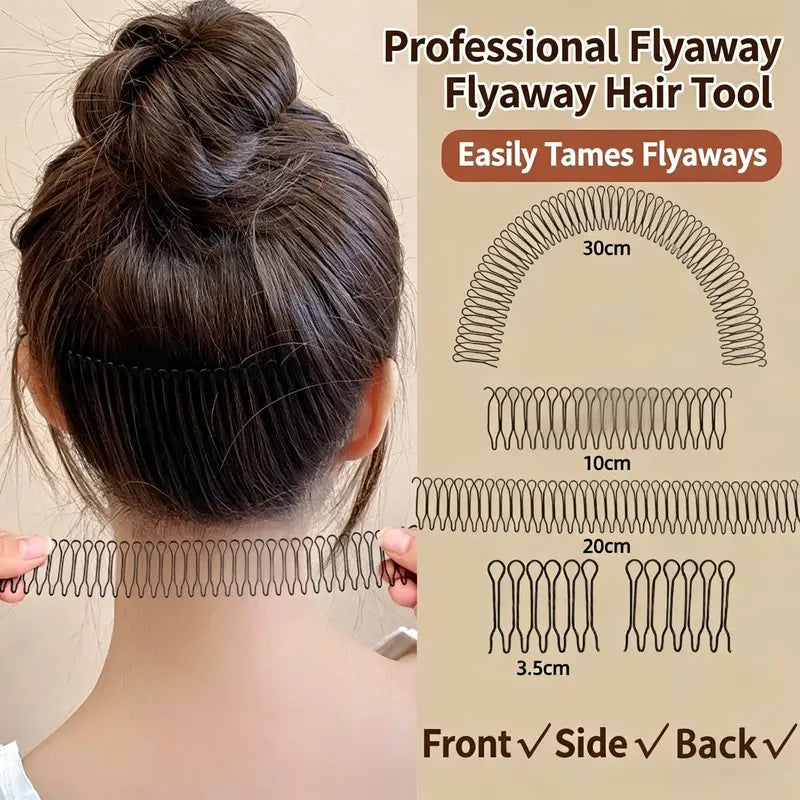 U Shape Hair Finishing Fixer Comb Set (3 Pieces) – Stretchable Flyaway Hair Pins with Wavy Spring Design