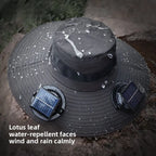 Solar Fan Hat — Wide Brim Fishing & Hiking Sun Hat with Dual Fans, USB Charging & Water-Repellent Fabric