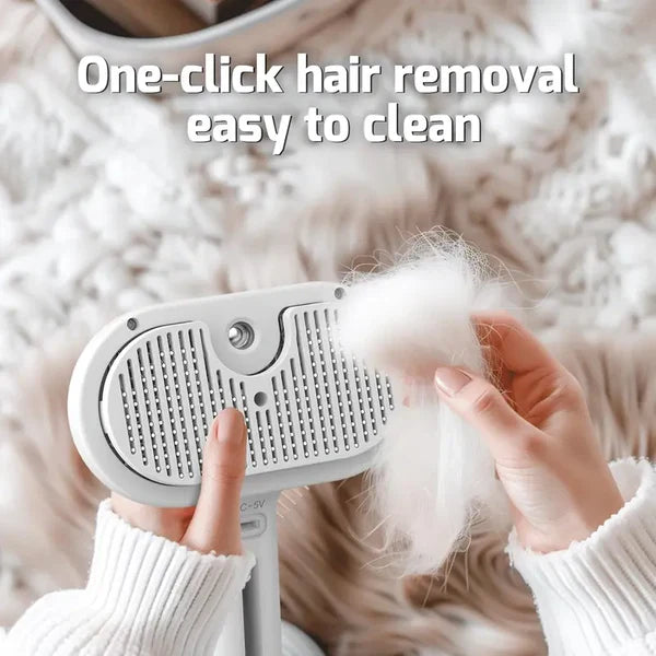 3-in-1 Steam Pet Grooming Brush – Self-Cleaning, Anti-Static Mist, Bionic Anti-Scratch Pins | Dogs & Cats (White)