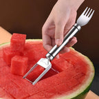 2-in-1 Stainless Steel Watermelon Fork Slicer Cutter – Cut, Cube & Eat in One Tool | 2pcs Set | Portable for Camping, Picnics & Home Use