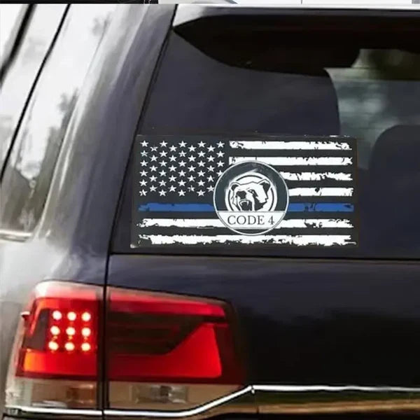 Code 4 Thin Blue Line Flag Sticker – Honor Respect Support, Weatherproof UV Fade-Resistant Vinyl| Car Truck Laptop Helmet | Back the Blue Cop Gift