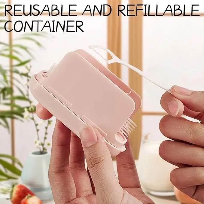 Travel Dental Floss Pick Dispenser Case — Auto Pop-Up, Portable & Refillable