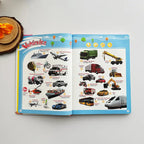 Vehicles theme page showing Spanish and English vocabulary with colorful illustrations