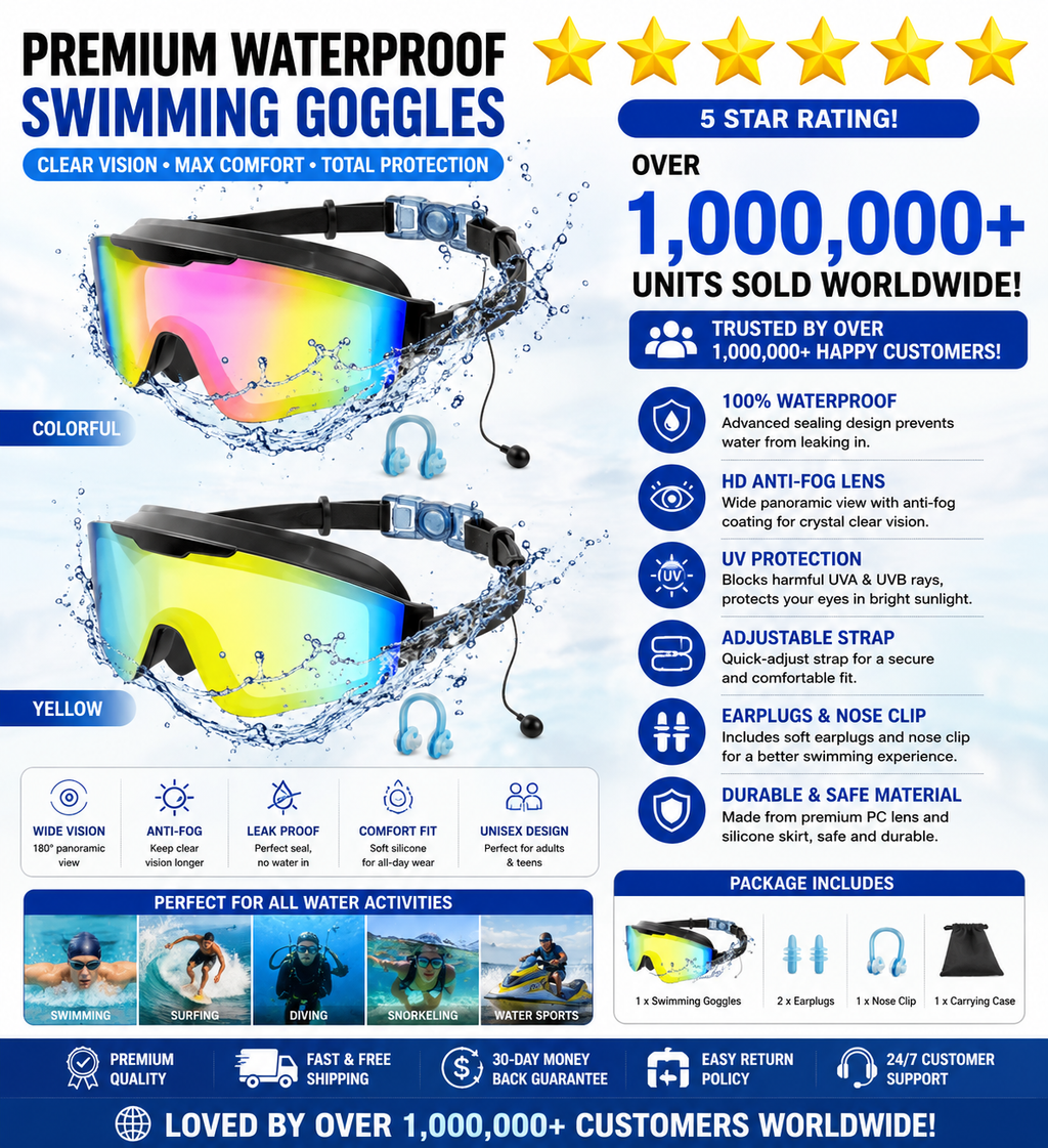 Outly 2-Pack Swim Goggles with Earplugs – Anti-Fog, UV Protection, 180° Wide View for Adults & Kids