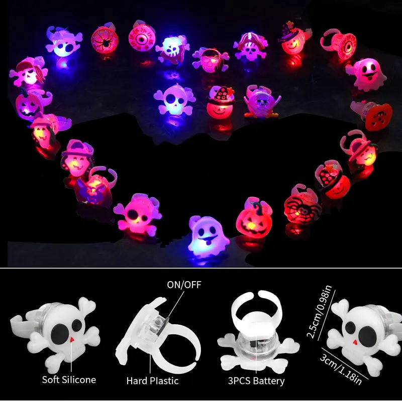 Glow Flashing LED Halloween Rings with LED Lights, Child Festive Party Favors, Halloween Goody Bag Basket Stuffers Fillers