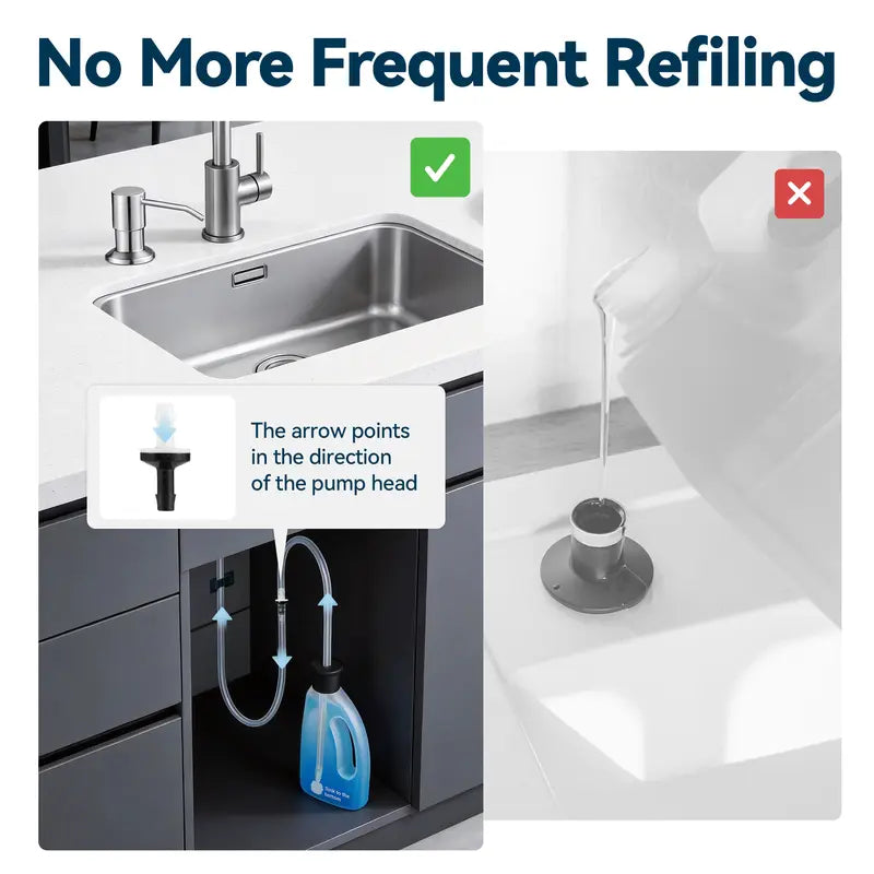 Sink Soap Dispenser with 47" Extension Tube – Stainless Steel Built-In Pump for Kitchen & Bathroom