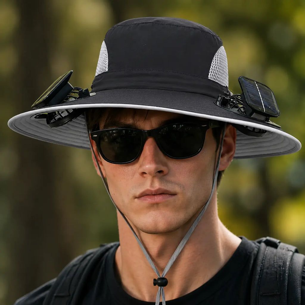 New Solar-Powered Outdoor Cooling Fan Hat — Sun Protection Hat with Solar Fan | Dual-Power Rechargeable Fan | Outdoor Water-Resistant Fan | Ideal for Sporting Events | Unisex Design | TikTokShopSpringGlowUp Sun Bucket Hat Lightweight Golf Hat