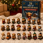 24-Day Highland Cow Advent Calendar – Christmas Countdown Gift Box with Collectible Festive Holiday Home Decor Toy Set