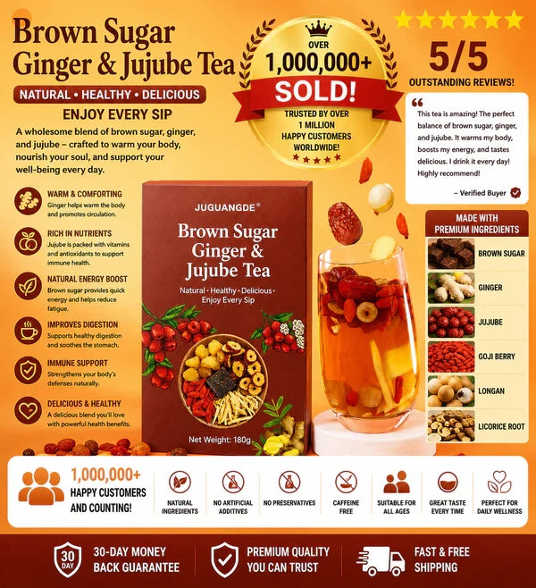 Juguangde Brown Sugar Ginger & Jujube Tea – Natural Healthy Delicious, No Boiling Needed, 5 Premium Ingredients| Caffeine-Free