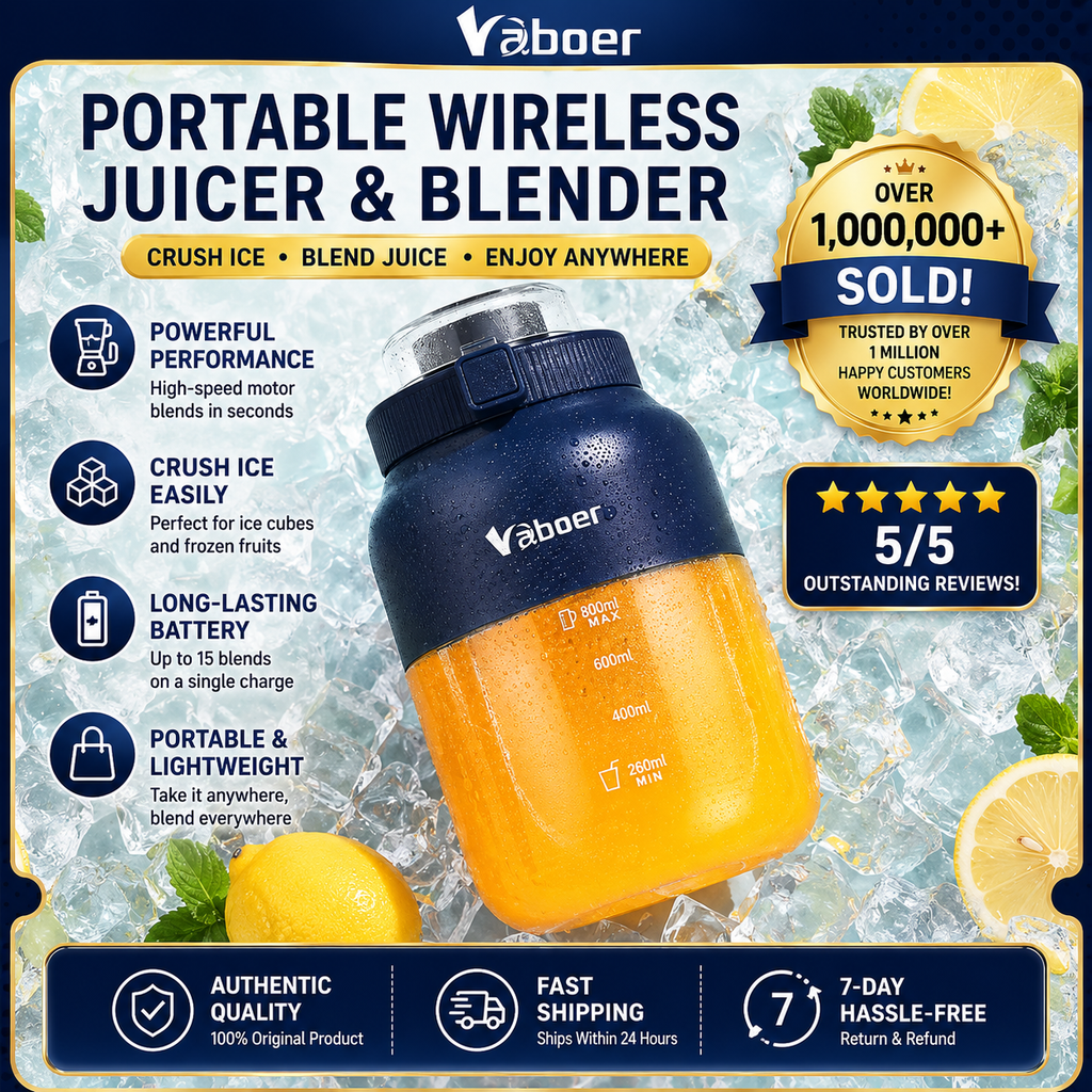 Portable Blender & Electric Juicer — USB Rechargeable with Straw & Two Lids for Smoothies, Shakes & Frozen Blending