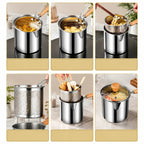 3Pcs Stainless Steel Deep Fryer Set  1-Person Mini Pot with Fry Pot, Filter Basket & Food Clip, Rust-Resistant Portable Cookware for Home Kitchen Chips, Chicken Wings