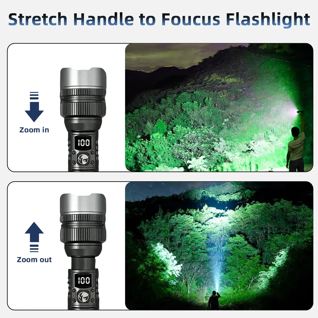 2-in-1 Strong Flashlight (Power Bank), Digital display ofpower, Rechargeable, Zoomable,, X4Waterproof,Adjustable Brightness Flash Light for Outdoor, Emergency,Camping Accessories, Black DealsForYouDays outdoorfun