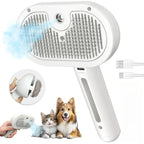 3-in-1 Steam Pet Grooming Brush – Self-Cleaning, Anti-Static Mist, Bionic Anti-Scratch Pins | Dogs & Cats (White)