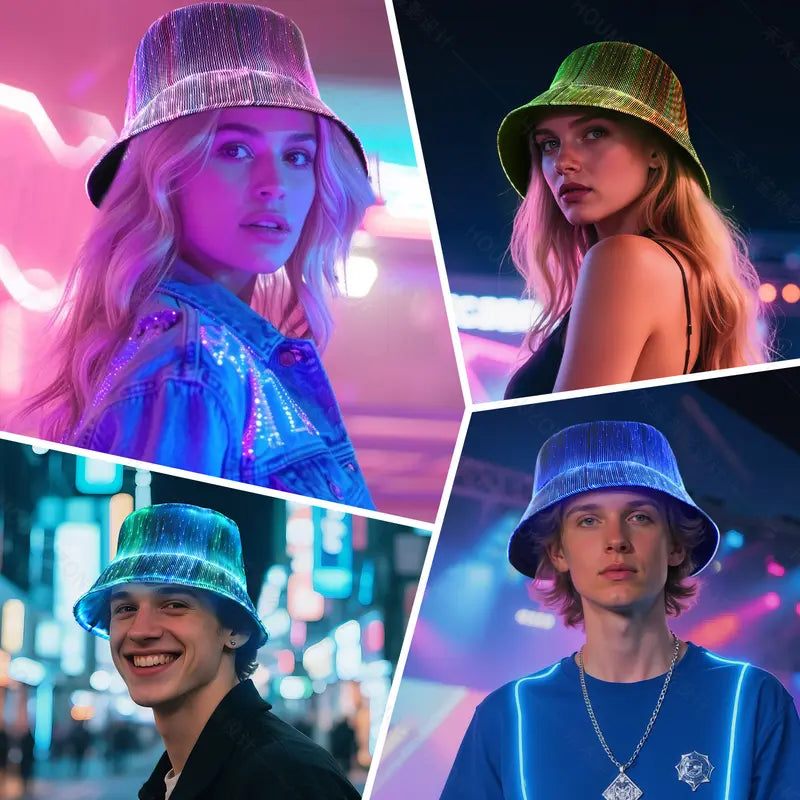 CARVEDREAM LED Fisherman's Hat, 7-Color Glowing, One-Size, Festival Party & Music Event Accessory, Birthday Hat