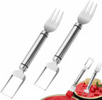 2-in-1 Stainless Steel Watermelon Fork Slicer Cutter – Cut, Cube & Eat in One Tool | 2pcs Set | Portable for Camping, Picnics & Home Use