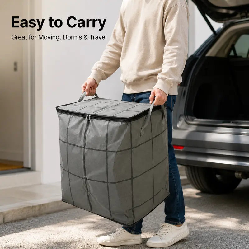 Spacious Moving Storage Bin, Zippered Organizer for Quilts, Bedding & Sweaters