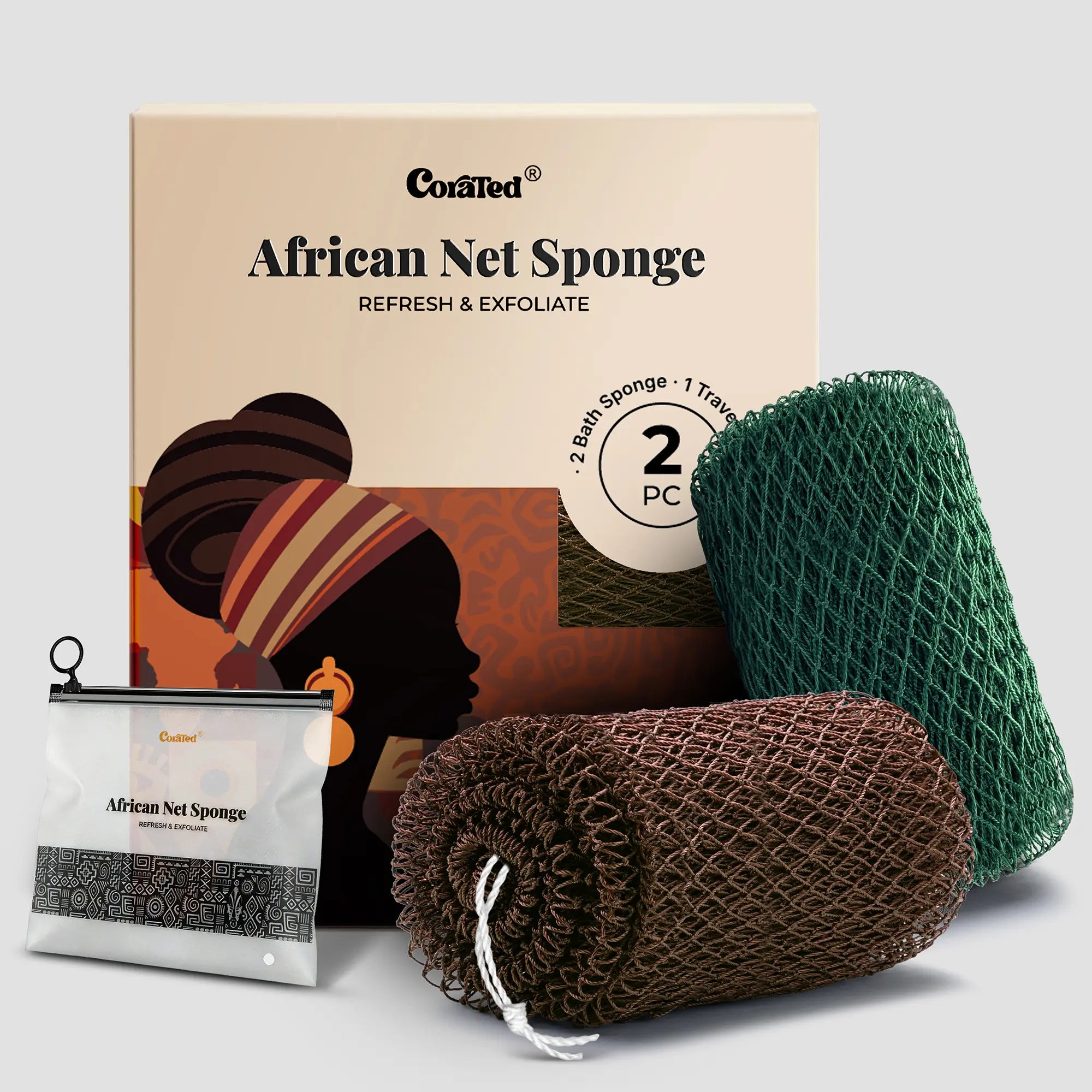 African Exfoliating Net Sponge – 2 Pack | Hygienic, Quick-Drying Bath Sponge