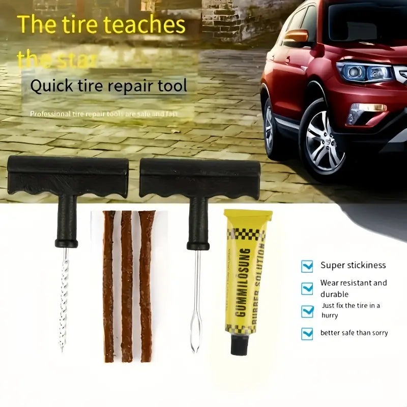 Tire Repair Kit with Levers, Adhesive Strips & Screws for Car & Motorcycle