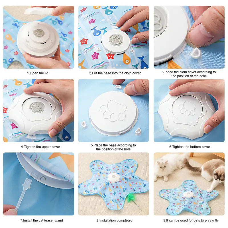 Interactive Hide & Seek Cat Toy — 360° Rotating Feather, Bird Sounds, 3 Modes, USB-C