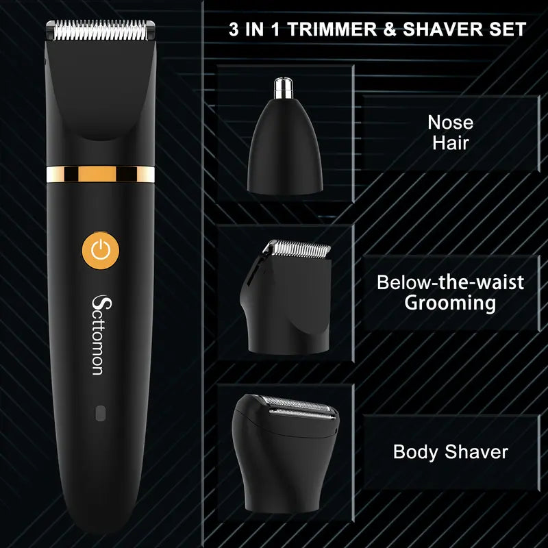 Scttomon 3 in 1 Electric Body Hair Trimmer, Groin Groomer for Men Cordless, Waterproof Electric Shaver Nose Hair Trimmer, Ball Pubic Shaver for Male, Husband Gift for Birthday and Halloween & Christmas Comfort