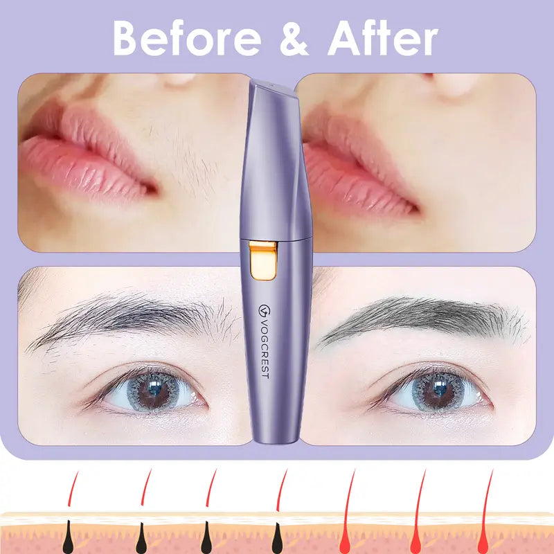 VG VOGCREST 2-in-1 Eyebrow Shaper & Facial Hair Remover with LED Light, Rechargeable Painless Precision Trimmer for Face & Lips